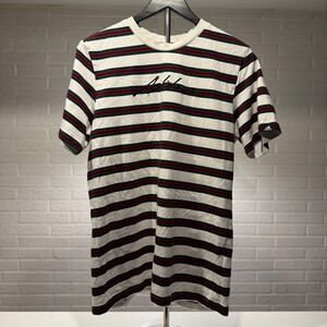 Adidas Striped T Shirt Mens M White Burgundy Green Embroidered Logo Cotton‎ Blen